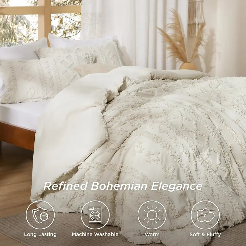 Boho Quilted Bedding Set – 3 Piece Lightweight Coverlet with Matching Pillow Shams
